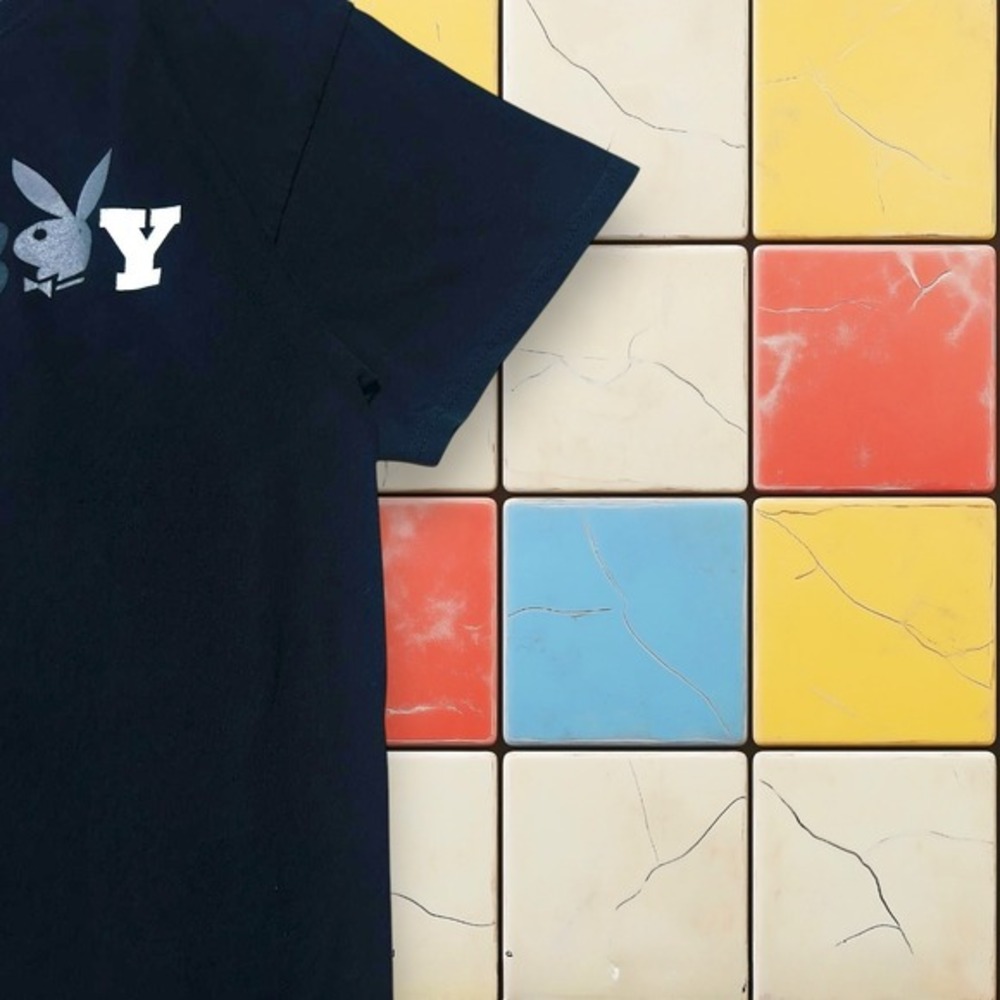 Y2K Playboy Bunny‎ Logo Tee L Black Metallic Graphic Streetwear T-Shirt Men's - Picture 7 of 8